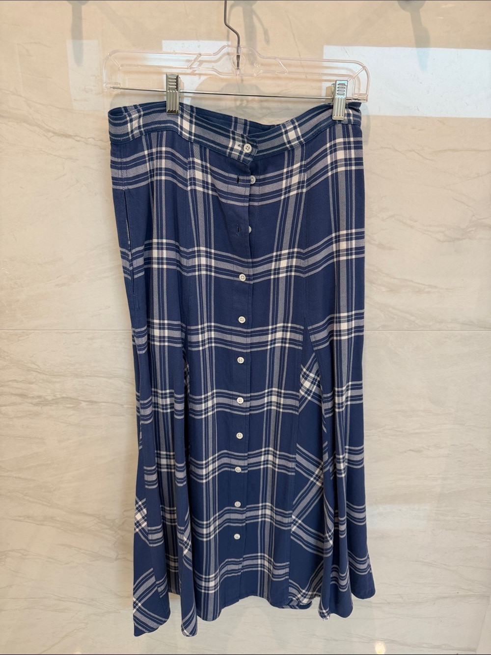 Polo by Ralph Lauren Navy and White Plaid A-Line Button Skirt